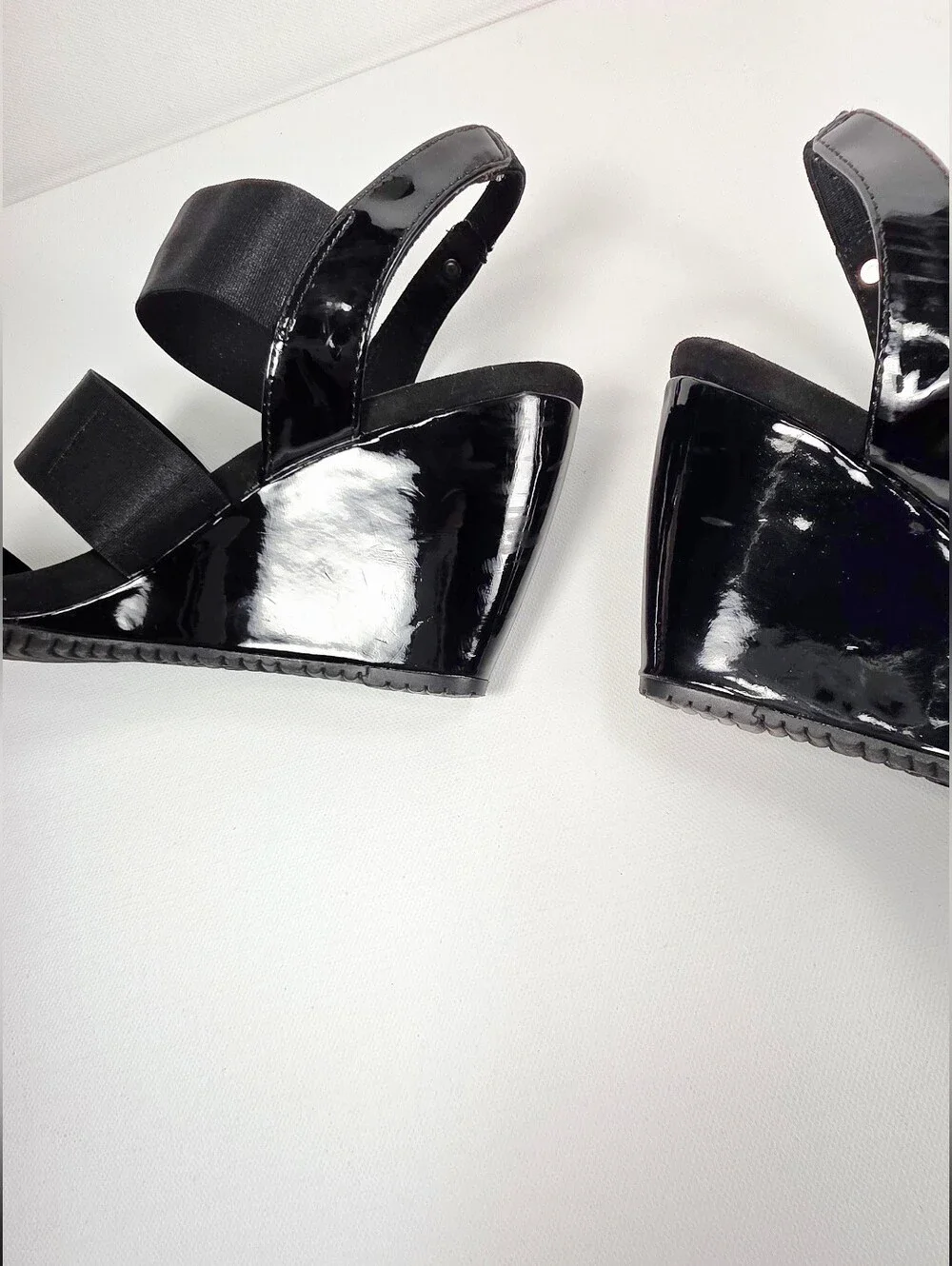Anne Klein Sport Size 7.5 Black Strappy Wedge Sandals - Women